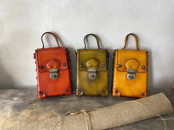 Mini Women's Leather Cell Phone Purses With Shoulder Strap Leather Over The Shoulder Bag