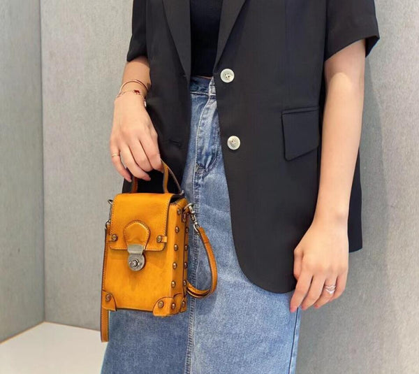 Mini Women's Leather Cell Phone Purses With Shoulder Strap Leather Over The Shoulder Bag