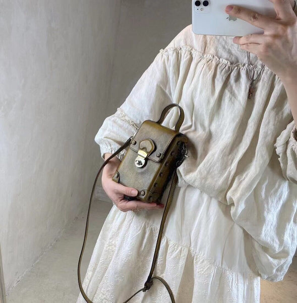 Mini Women's Leather Cell Phone Purses With Shoulder Strap Leather Over The Shoulder Bag