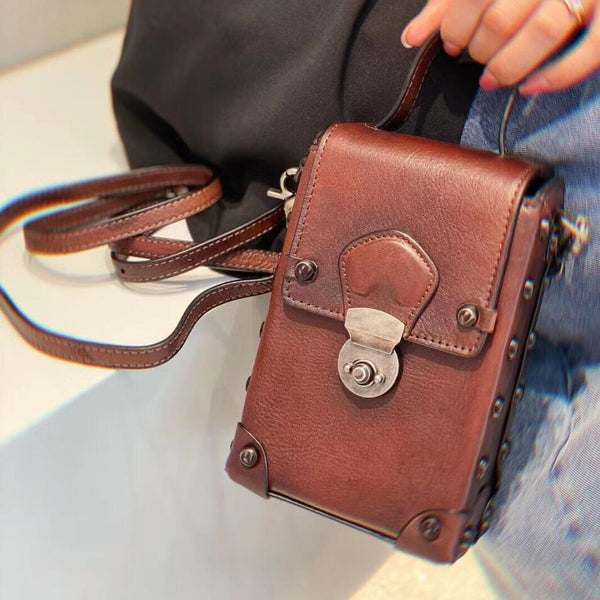 Mini Women's Leather Cell Phone Purses With Shoulder Strap Leather Over The Shoulder Bag