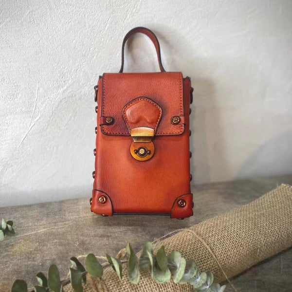 Mini Women's Leather Cell Phone Purses With Shoulder Strap Leather Over The Shoulder Bag