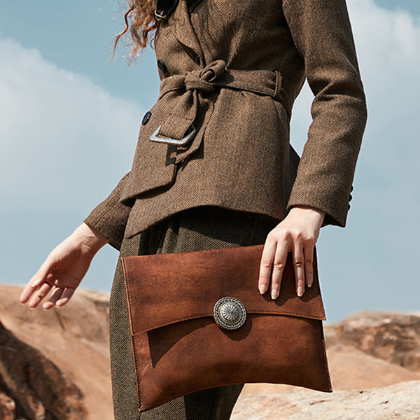 Vintage Ladies Leather Flap Shoulder Bag Women's Satchel Bag Badass