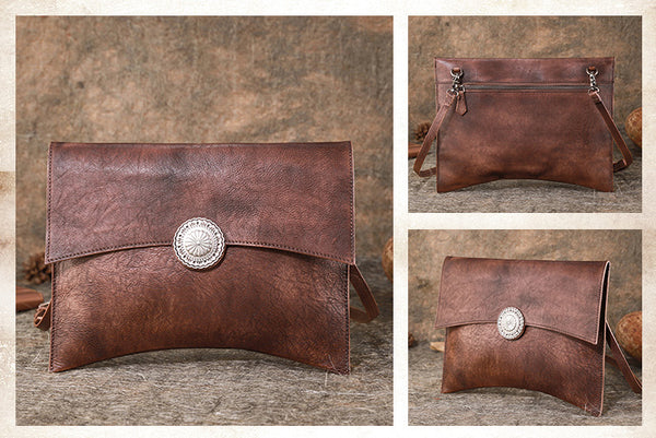 Vintage Ladies Leather Flap Shoulder Bag Women's Satchel Bag Designer