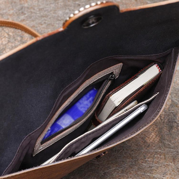 Vintage Ladies Leather Flap Shoulder Bag Women's Satchel Bag Inside