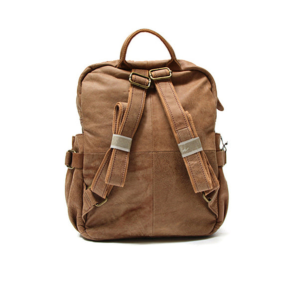Vintage Ladies Leather Laptop Book Bag Brown Leather Backpack Purse for Women