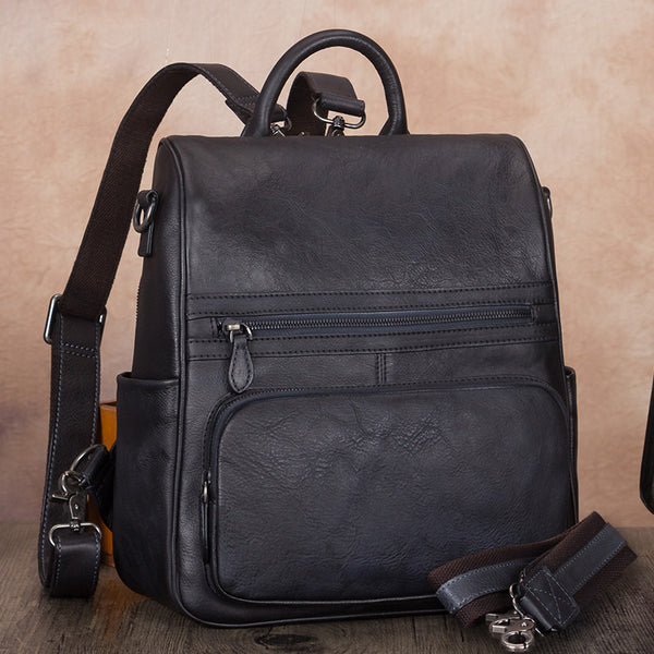 Vintage Ladies Leather Satchel Backpack Purse Sling Bags for Women Black