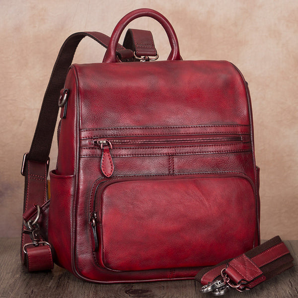 Handmade Womens Green Leather Backpack Purse Satchel Bag for Women
