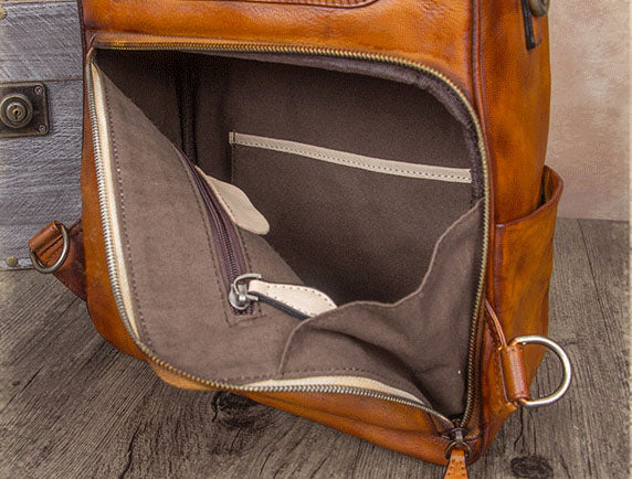 Vintage Ladies Leather Satchel Backpack Purse Sling Bags for Women Genuine-Leather