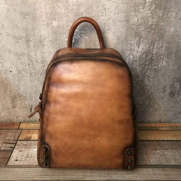 Vintage Ladies Leather Zip Backpack Purse Medium Leather Rucksack For Women Accessories