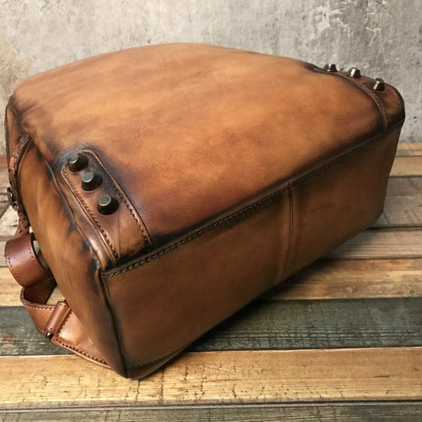 Vintage Ladies Leather Zip Backpack Purse Medium Leather Rucksack For Women Fashion