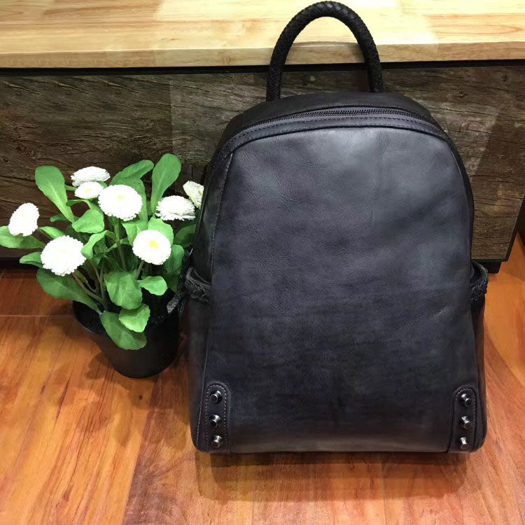 Vintage Ladies Leather Zip Backpack Purse Medium Leather Rucksack For Women Quality