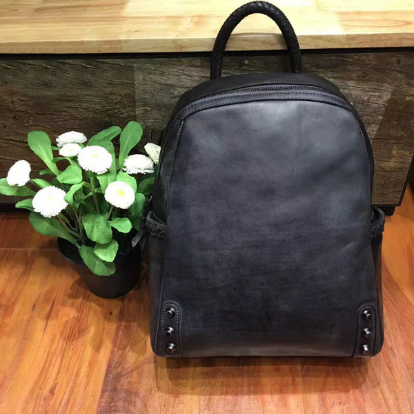 Womens Full Grain Leather Backpack Purse Cool Book Bag For Women