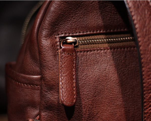 Vintage Ladies Mini Brown Leather Backpack Purse Cute Leather Backpacks for Women Handmade