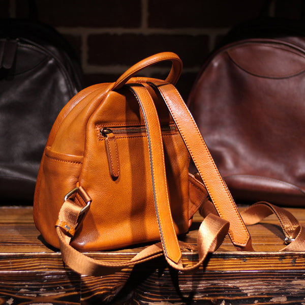 Vintage Ladies Mini Brown Leather Backpack Purse Cute Leather Backpacks for Women