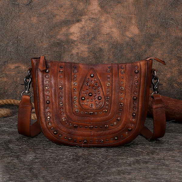 Vintage Ladies Rivet Leather Satchel Bag Cross Shoulder Bag For Women Accessories