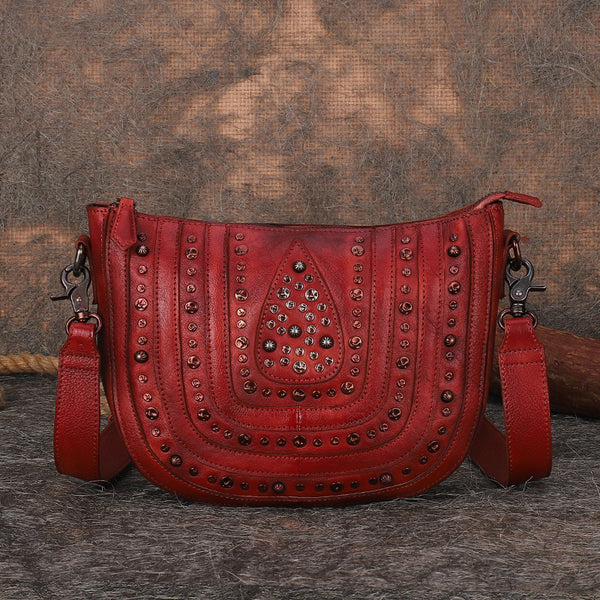 Vintage Ladies Rivet Leather Satchel Bag Cross Shoulder Bag For Women