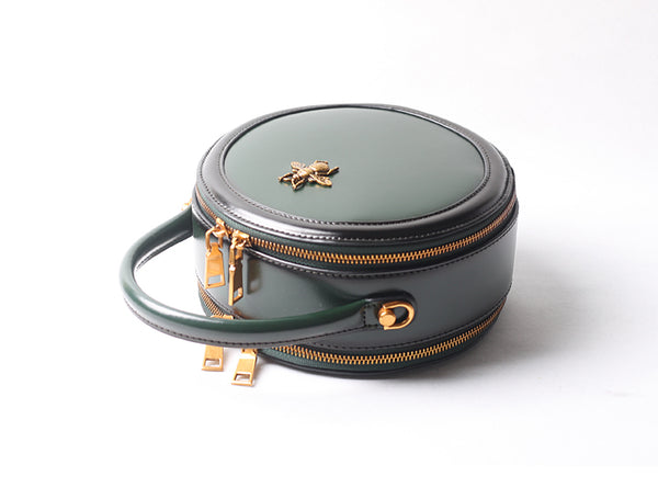 Vintage Ladies Round Leather Purse Small Shoulder Handbags For Women