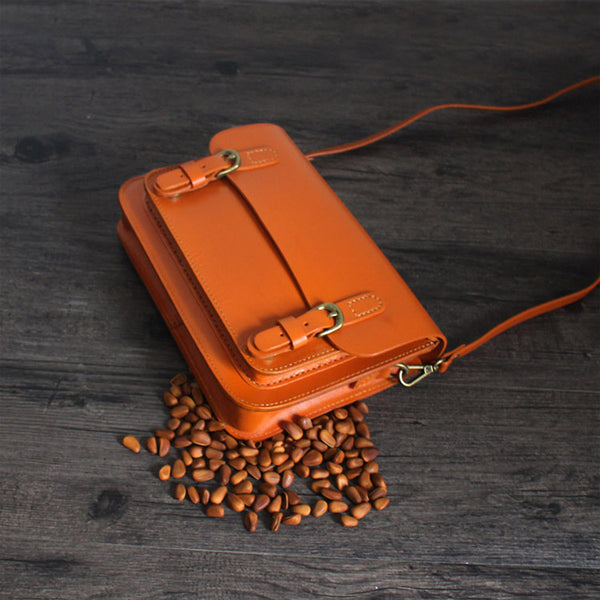 Vintage Leather Satchel Bag Womens Crossbody Bags Shoulder Bag Handmade