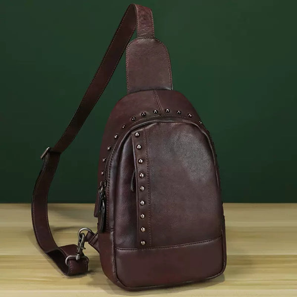 Vintage Leather Women's Sling Bag Purse Chest Bag For Women Accessories