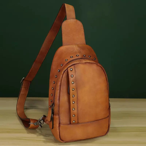 Vintage Leather Women's Sling Bag Purse Chest Bag For Women Affordable