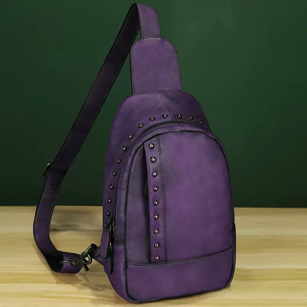 Vintage Leather Women's Sling Bag Purse Chest Bag For Women Casual