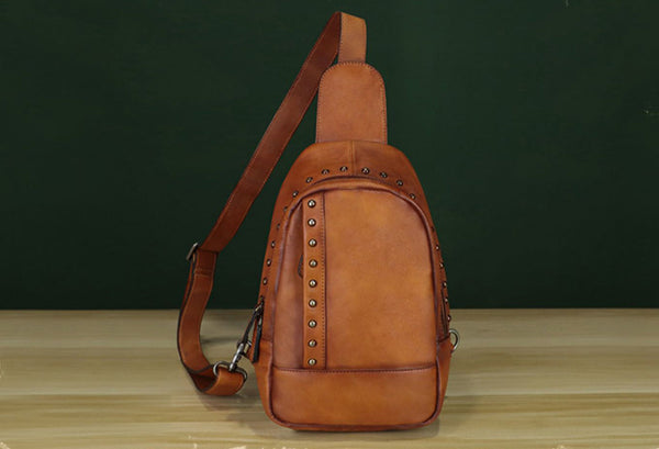 Vintage Leather Women's Sling Bag Purse Chest Bag For Women Chic
