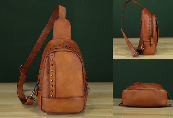 Vintage Leather Women's Sling Bag Purse Chest Bag For Women Cool