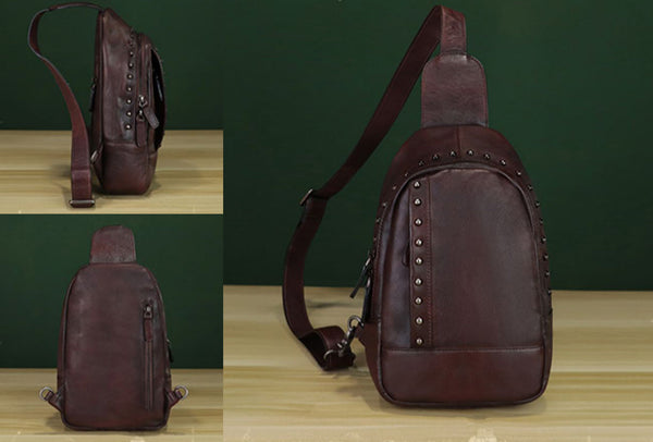 Vintage Leather Women's Sling Bag Purse Chest Bag For Women Cowhide