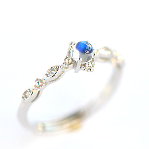 Vintage Moonstone Ring in White Gold Plated Silver Engage Ring June Birthstone Women