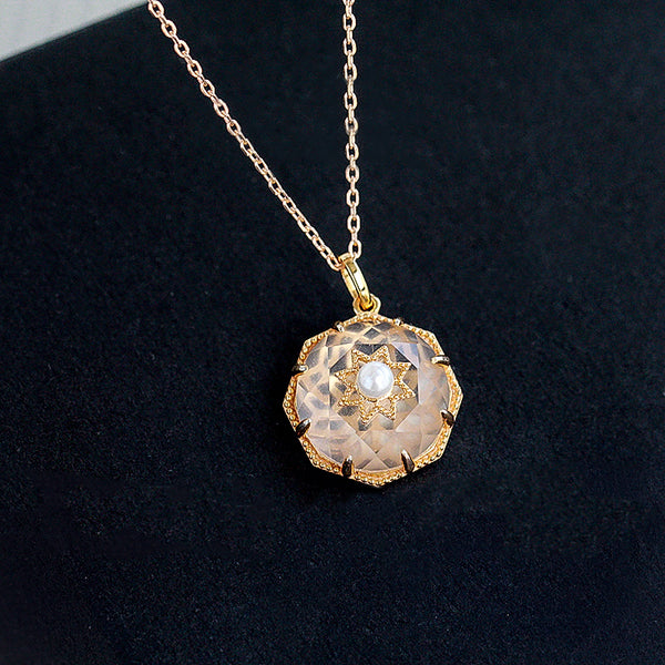 Vintage Pearl White Quartz Crystal Pendant Necklace Gold Silver Jewelry Women adorable