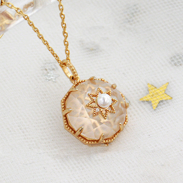 Vintage Pearl White Quartz Crystal Pendant Necklace Gold Silver Jewelry Women cute