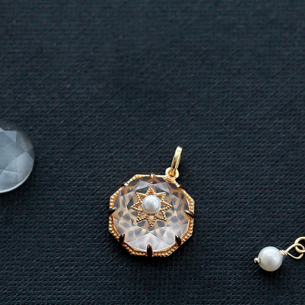 Vintage Pearl White Quartz Crystal Pendant Necklace Gold Silver Jewelry Women