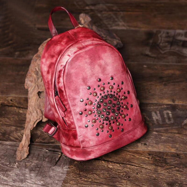 Womens Vintage Boho Leather Backpack Bags Purse Cool Book Bags for Women