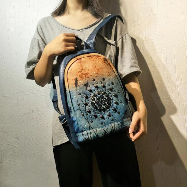 Vintage Rivets Leather Backpack Bag