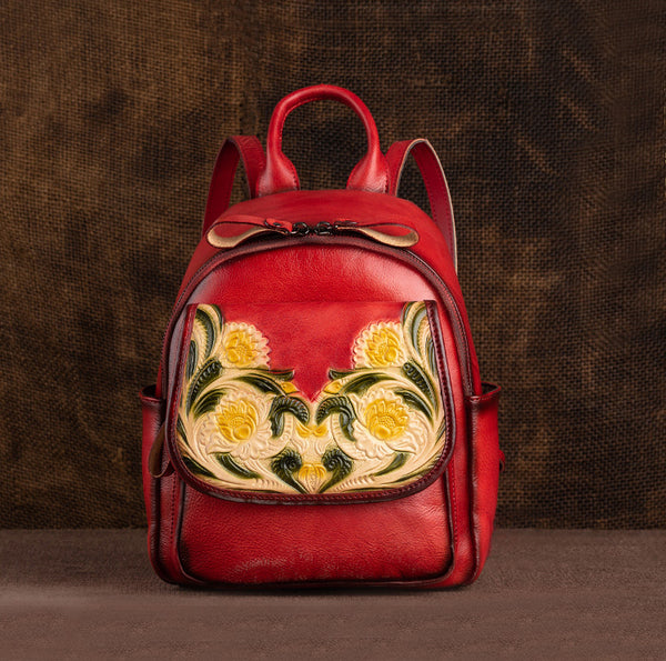 Vintage Small Ladies Brush-off Leather Rucksack Backpack Purse For Women