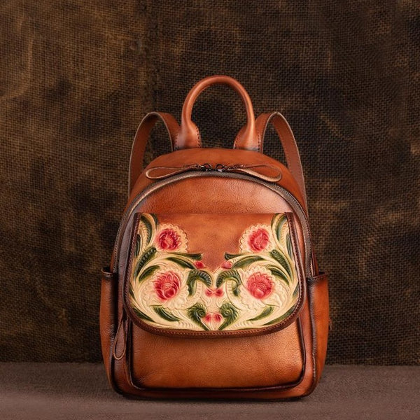 Vintage Small Ladies Brush Off Leather Rucksack Backpack Purse For Women Affordable