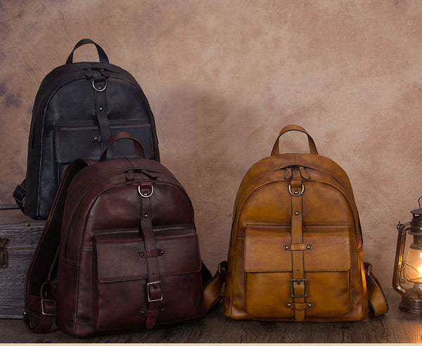 Vintage Style Ladies Leather Rucksack Backpack Purse for Women Cool