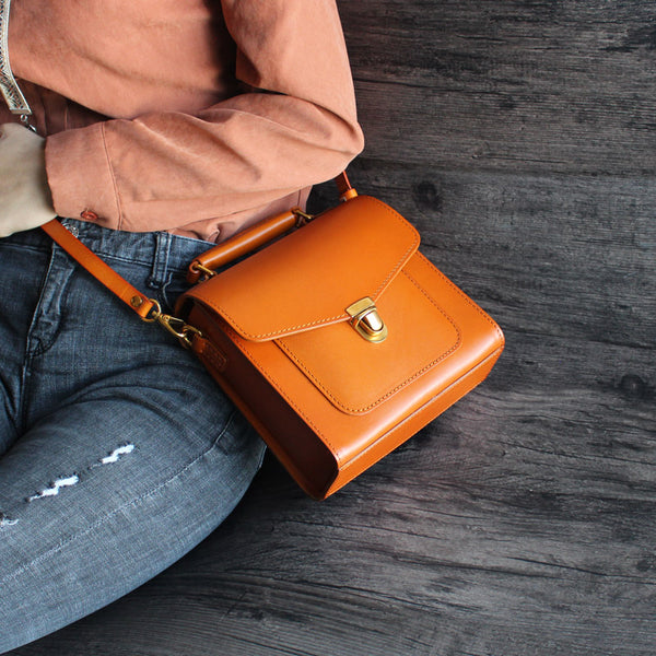 Vintage Women Brown Leather Satchel Bag Crossbody Bags Shoulder Bag Boutique