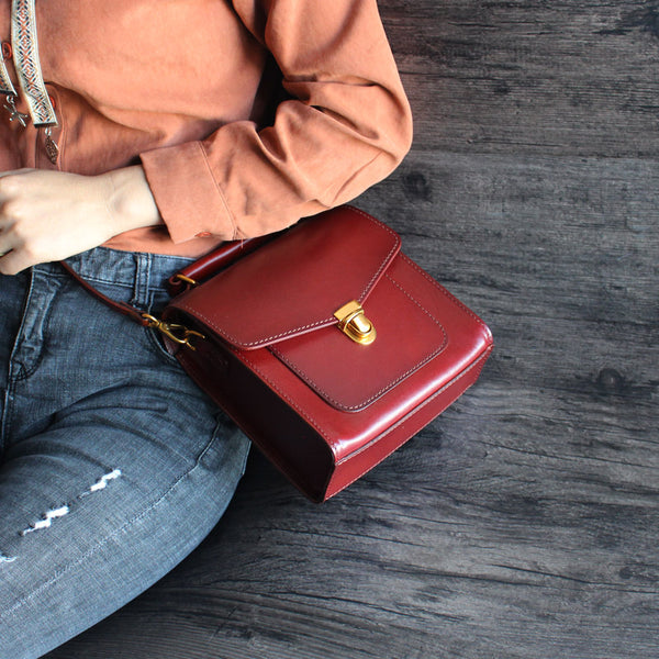 Vintage Women Brown Leather Satchel Bag Crossbody Bags Shoulder Bag Designer