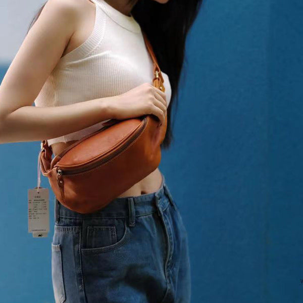 Vintage Women's Crossbody Chest Bag Leather Waist Bag For Women Chic