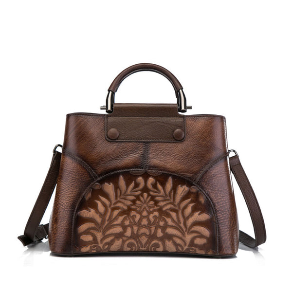 Vintage Women's Embossed Genuine Leather Handbags Cross Shoulder Bag Purse For Women Cowhide