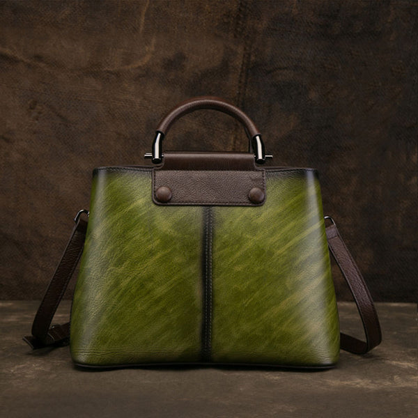 Vintage Women's Embossed Genuine Leather Handbags Cross Shoulder Bag Purse For Women Handmade