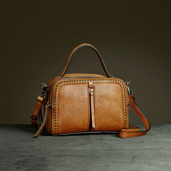 Vintage Women's Genuine Leather Handbags Cross Shoulder Bag For Women Brown