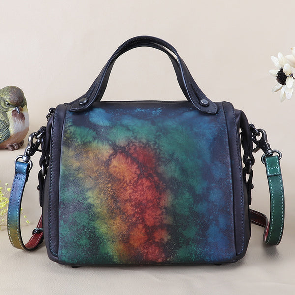 Vintage Women's Genuine Leather Handbags Over The Shoulder Purse For Women