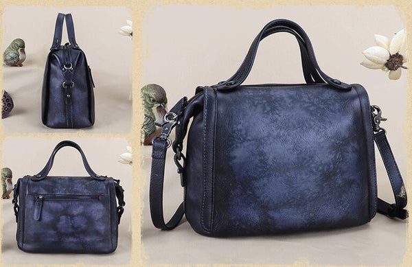 Vintage Women's Genuine Leather Handbags Over The Shoulder Purse For Women Black