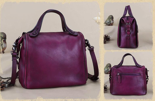 Vintage Women's Genuine Leather Handbags Over The Shoulder Purse For Women Cowhide