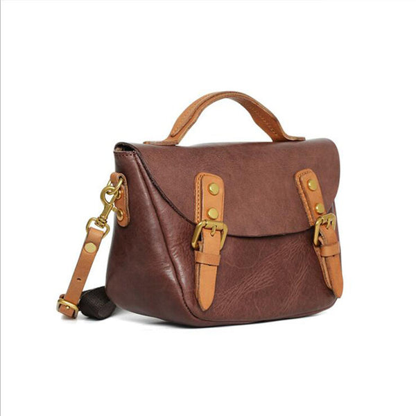 Vintage Women's Genuine Leather Satchel Handbags Crossbody Purse For Women