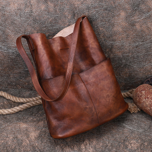 Vintage Women's Genuine Leather Tote Bag Handbags With Pockets for Women Accessories