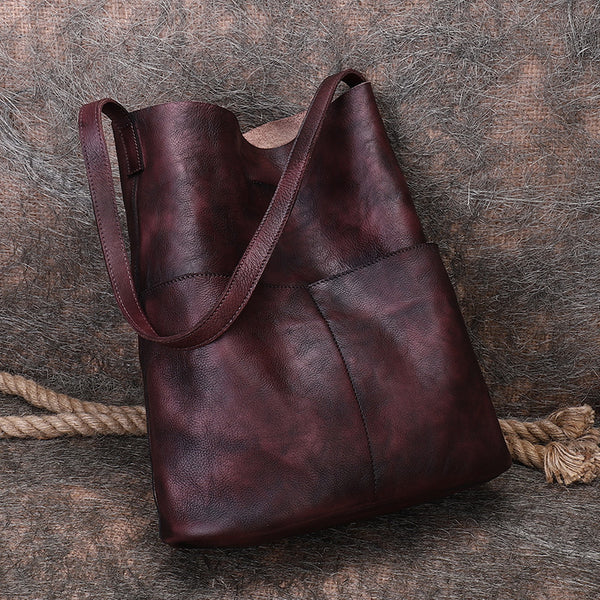 Vintage Women's Genuine Leather Tote Bag Handbags With Pockets for Women