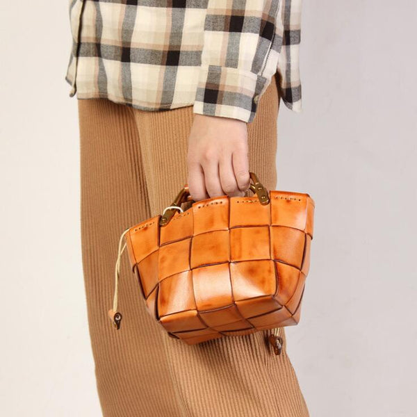 Vintage Women's Genuine Woven Leather Handbags Leather Crossbody Purse For Women